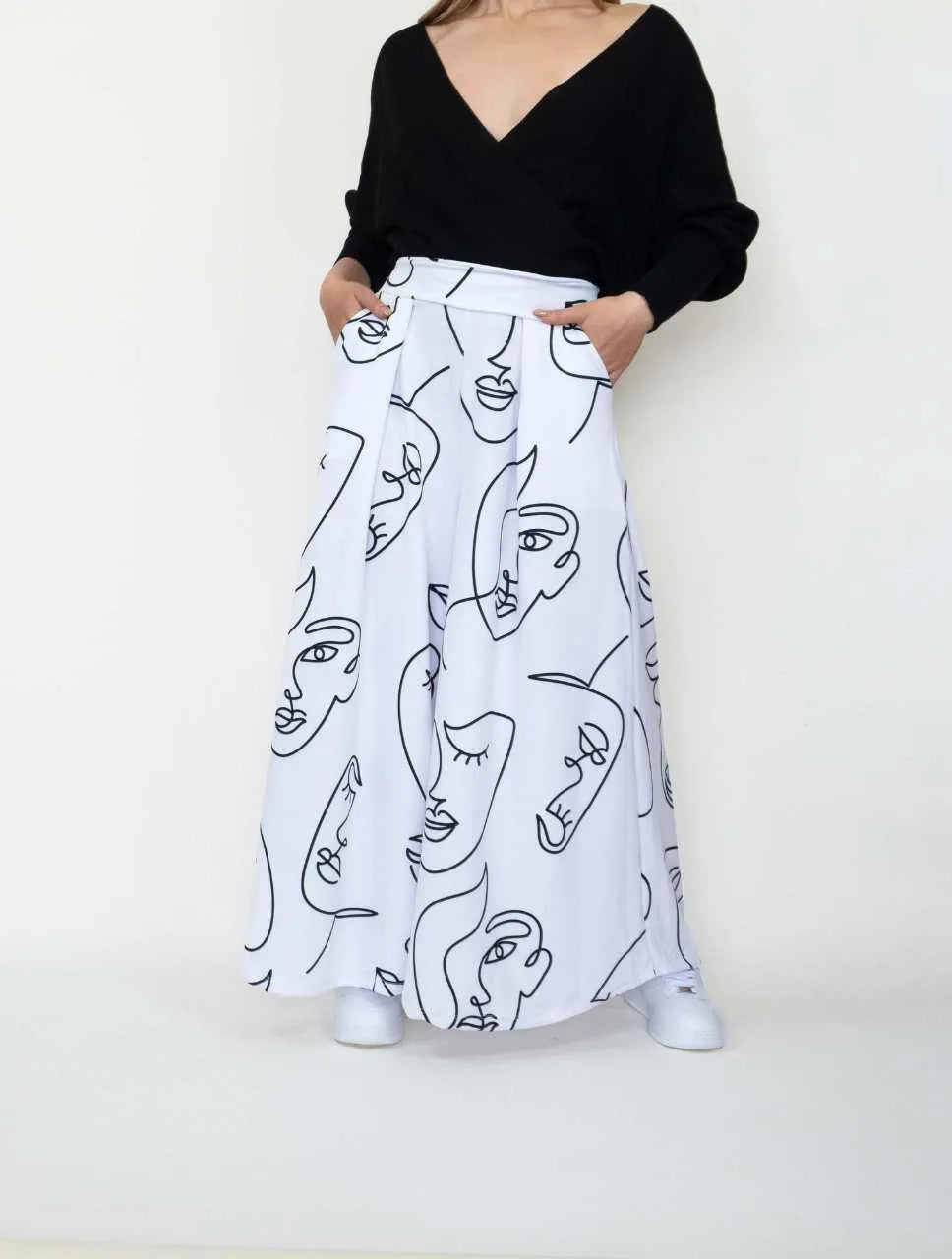 Pantalón para Mujer Estampado BlancoTipo Palazzo Tiro Alto - Prague Blanco