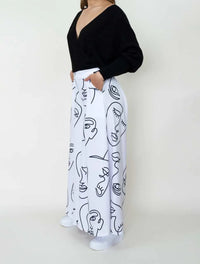 Pantalón para Mujer Estampado BlancoTipo Palazzo Tiro Alto - Prague Blanco