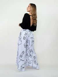 Pantalón para Mujer Estampado BlancoTipo Palazzo Tiro Alto - Prague Blanco