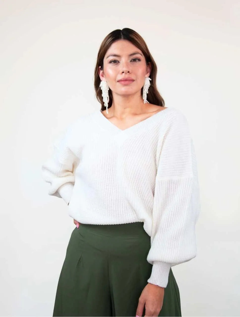 Suéter Manga Larga para Mujer Marfil Tejido - Galápagos Marfil