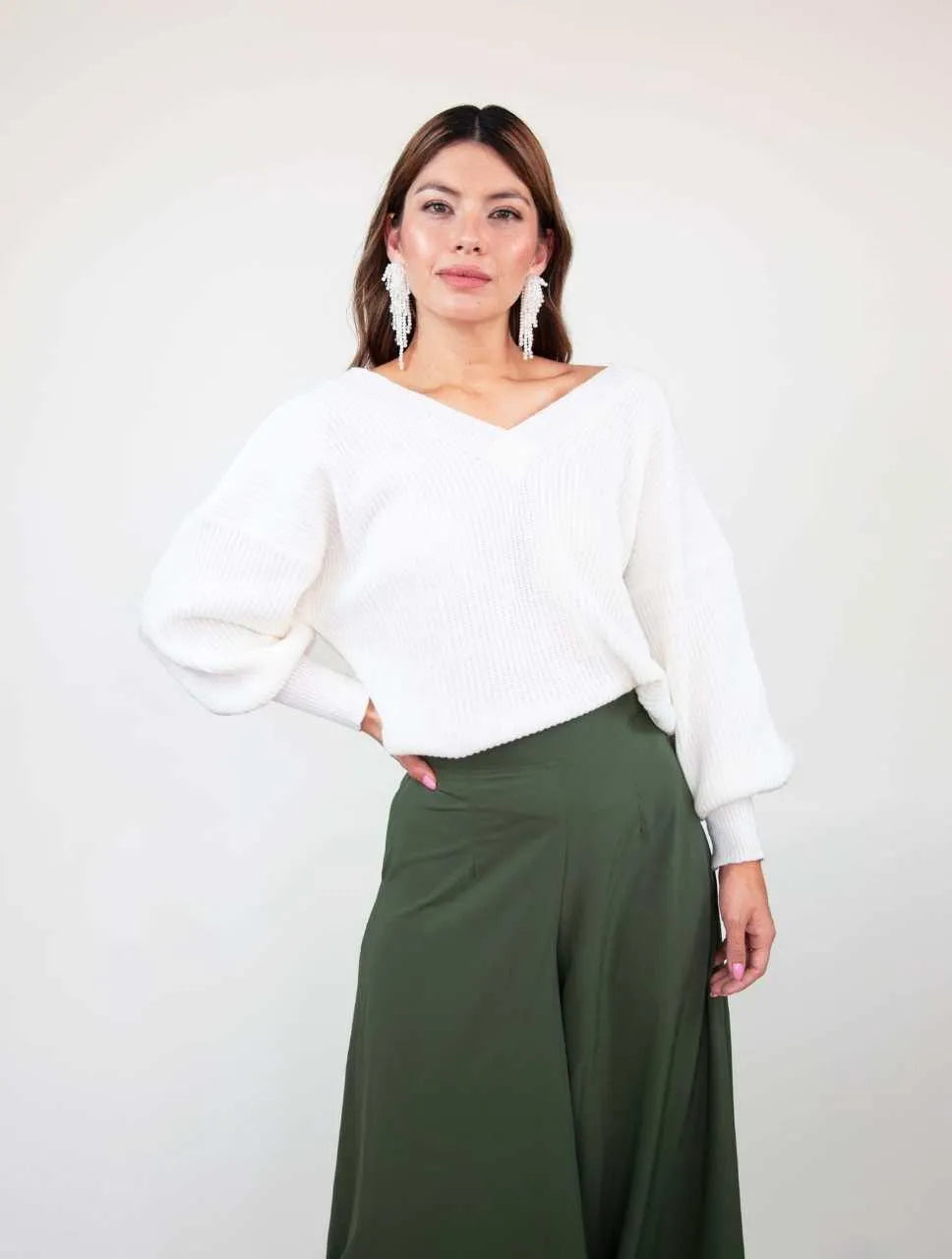 Suéter Manga Larga para Mujer Marfil Tejido - Galápagos Marfil