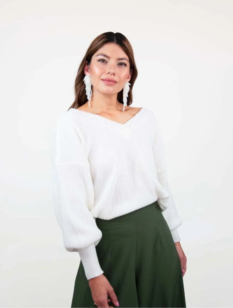 Suéter Manga Larga para Mujer Marfil Tejido - Galápagos Marfil