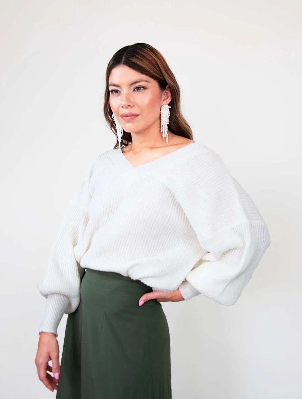 Suéter Manga Larga para Mujer Marfil Tejido - Galápagos Marfil