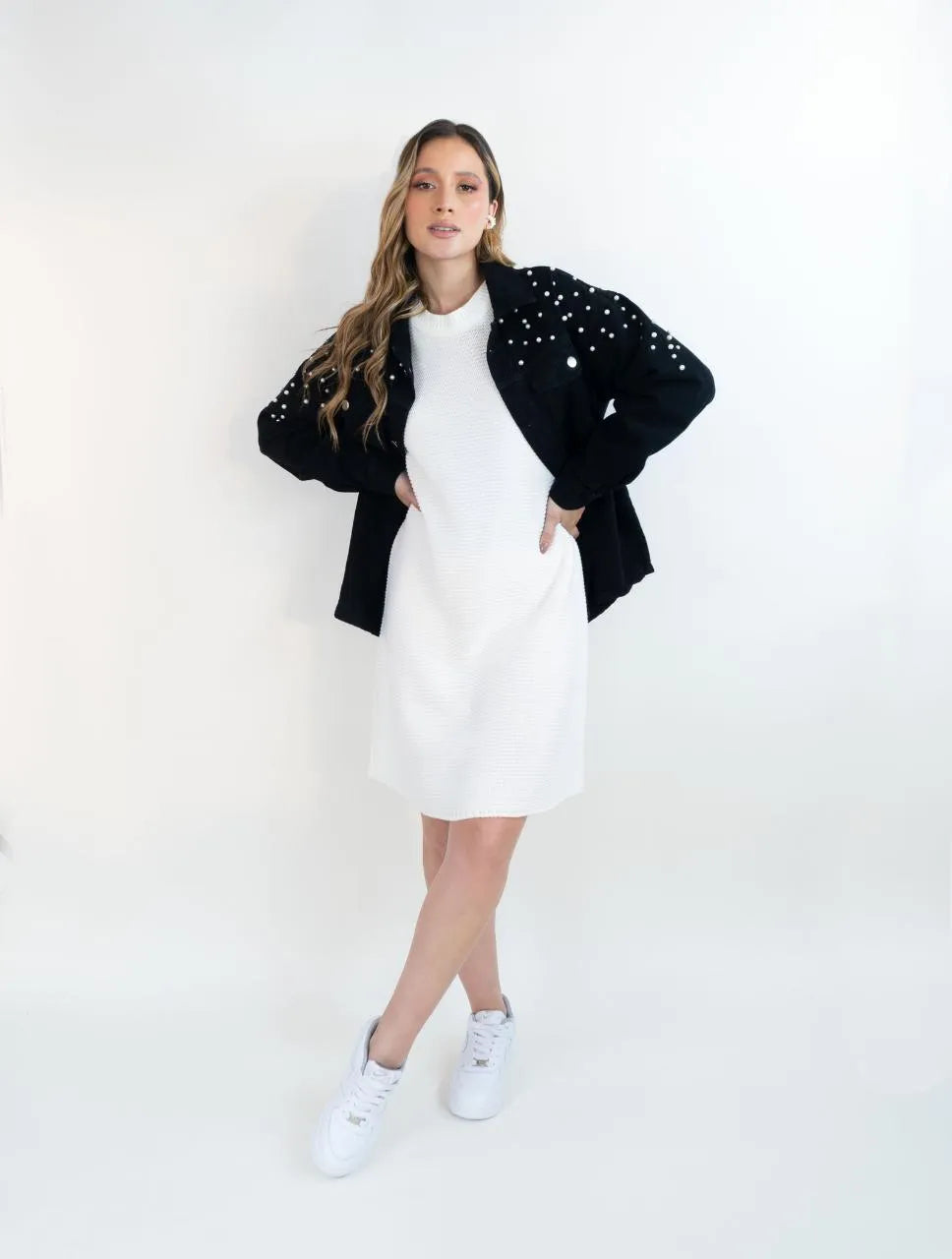 Vestido Tejido Cuello Redondo Para Mujer - Brooklyn Marfil