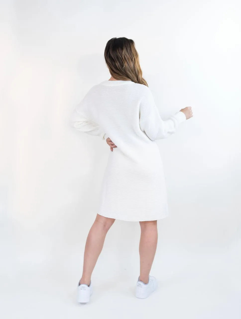 Vestido Tejido Cuello Redondo Para Mujer - Brooklyn Marfil