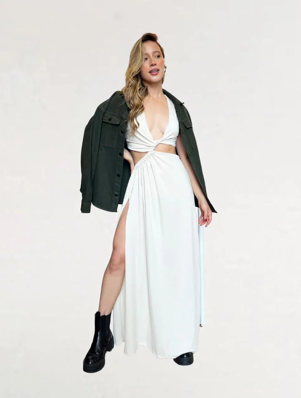 Vestido para Mujer Marfil Largo Escote Asimétrico - The Swift Marfil