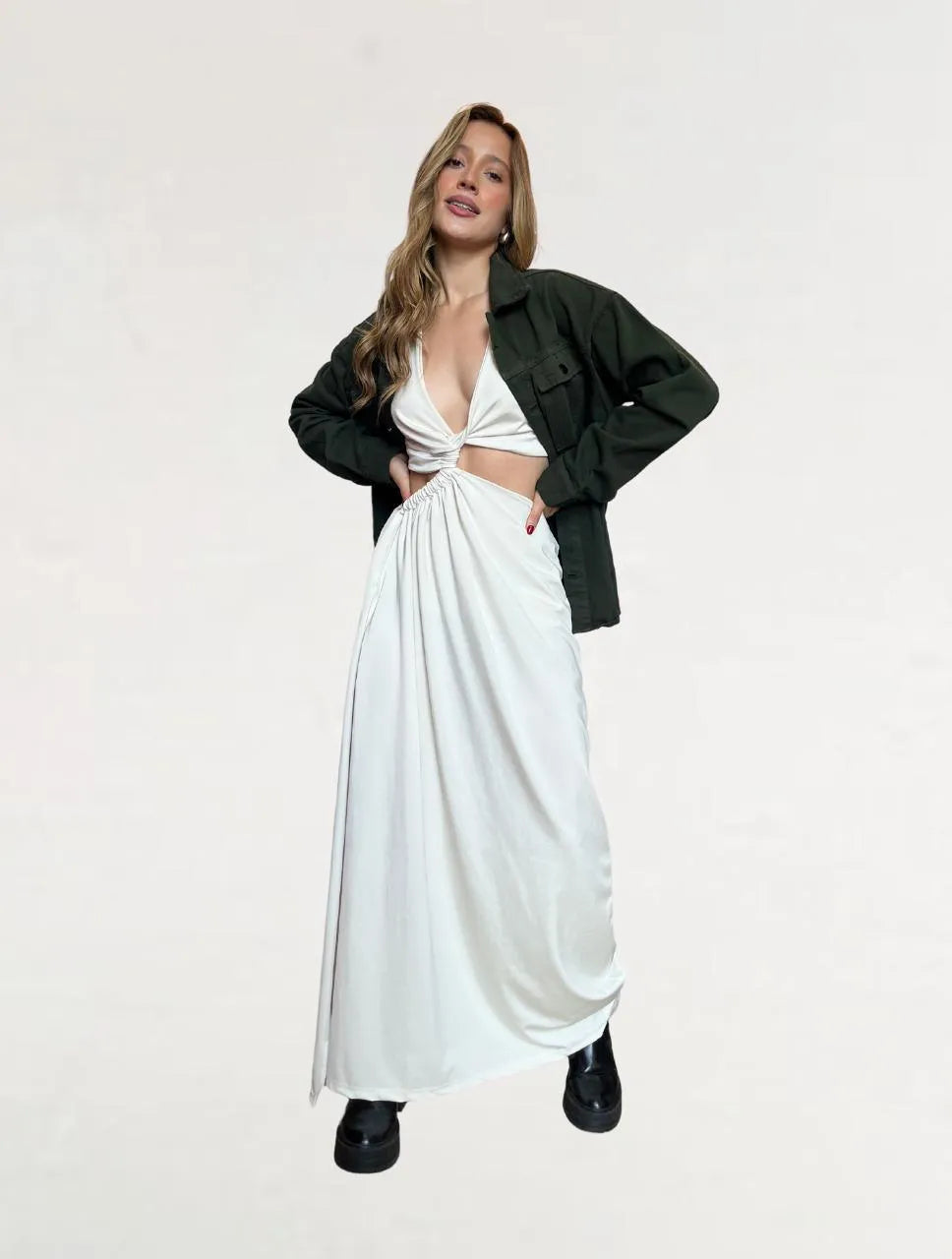 Vestido para Mujer Marfil Largo Escote Asimétrico - The Swift Marfil