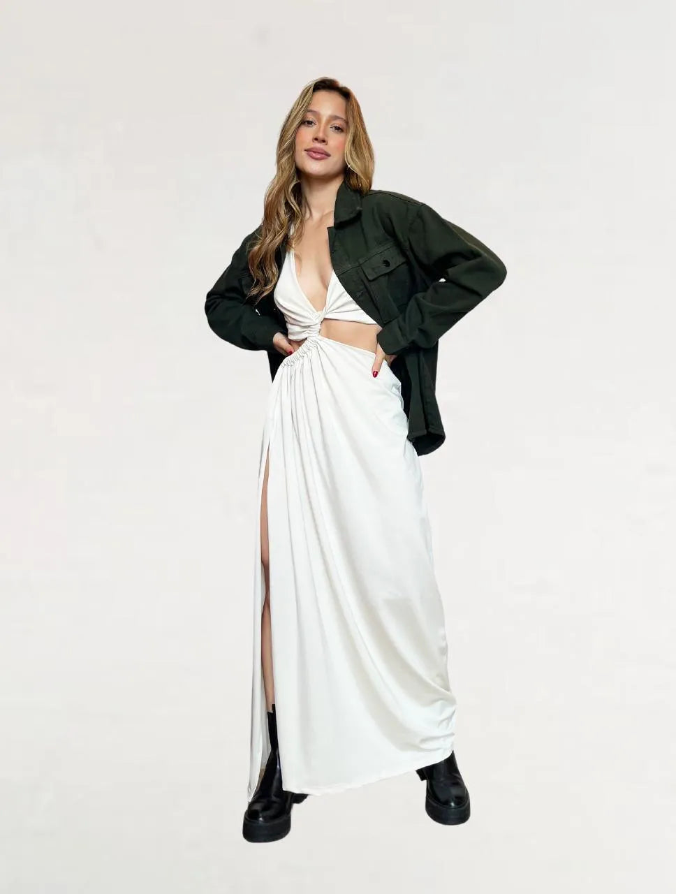 Vestido para Mujer Marfil Largo Escote Asimétrico - The Swift Marfil