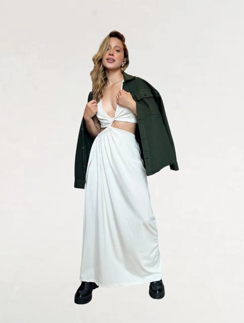 Vestido para Mujer Marfil Largo Escote Asimétrico - The Swift Marfil