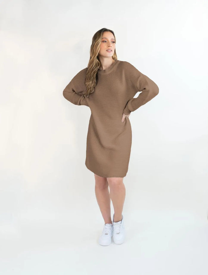 Vestido Tejido Cuello Redondo Para Mujer - Brooklyn Cocoa