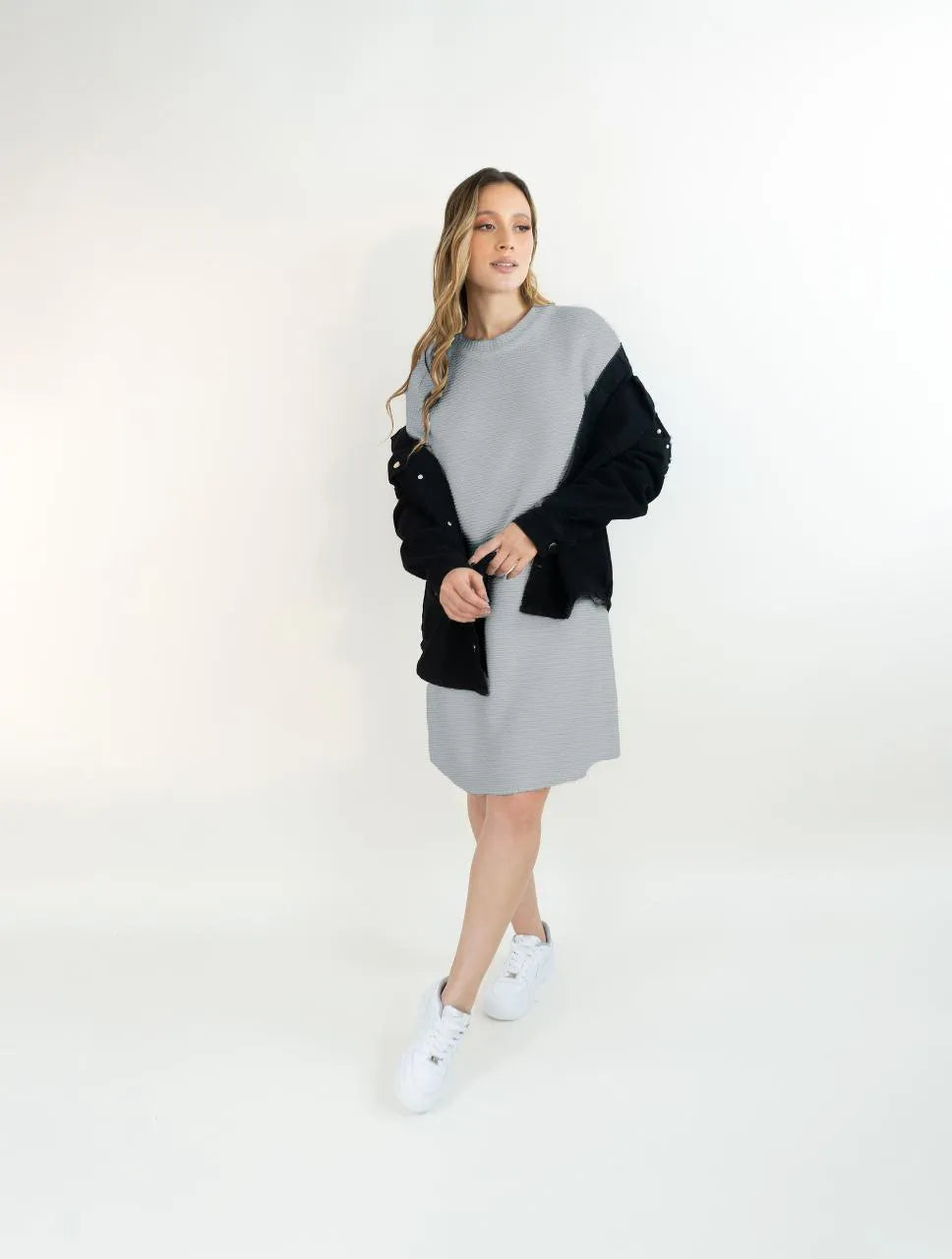 Vestido Tejido Cuello Redondo Para Mujer - Brooklyn Gris