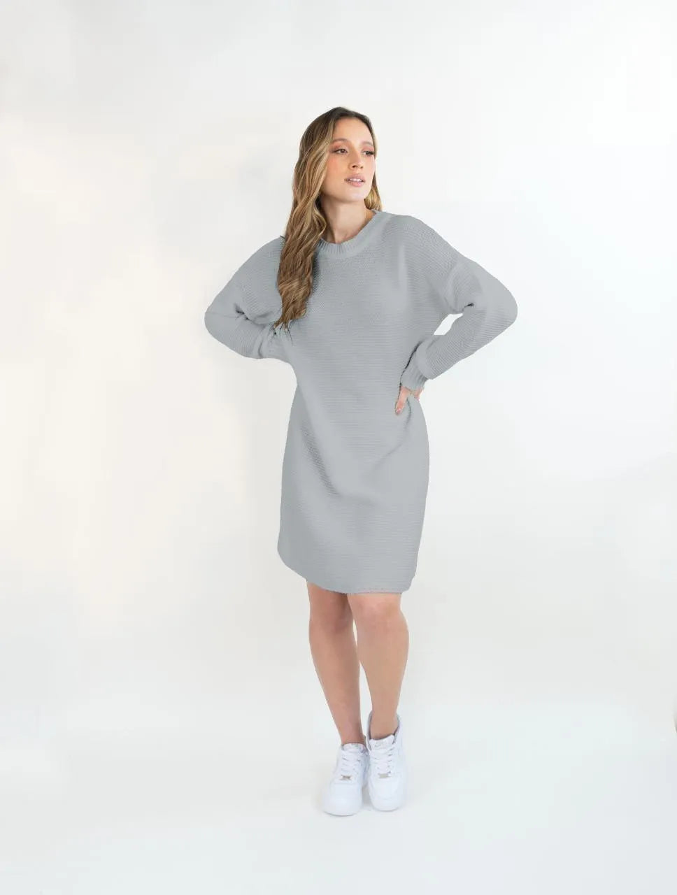 Vestido Tejido Cuello Redondo Para Mujer - Brooklyn Gris