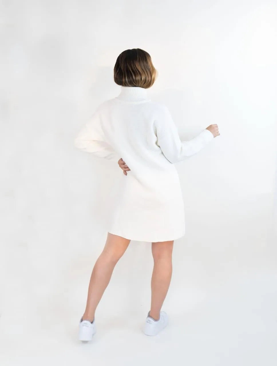 Vestido Tejido Cuello Alto Para Mujer - Siena Marfil