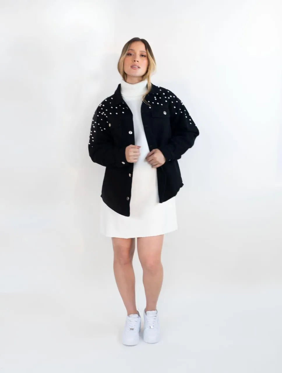 Vestido Tejido Cuello Alto Para Mujer - Siena Marfil