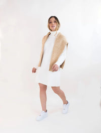 Vestido Tejido Cuello Alto Para Mujer - Siena Marfil