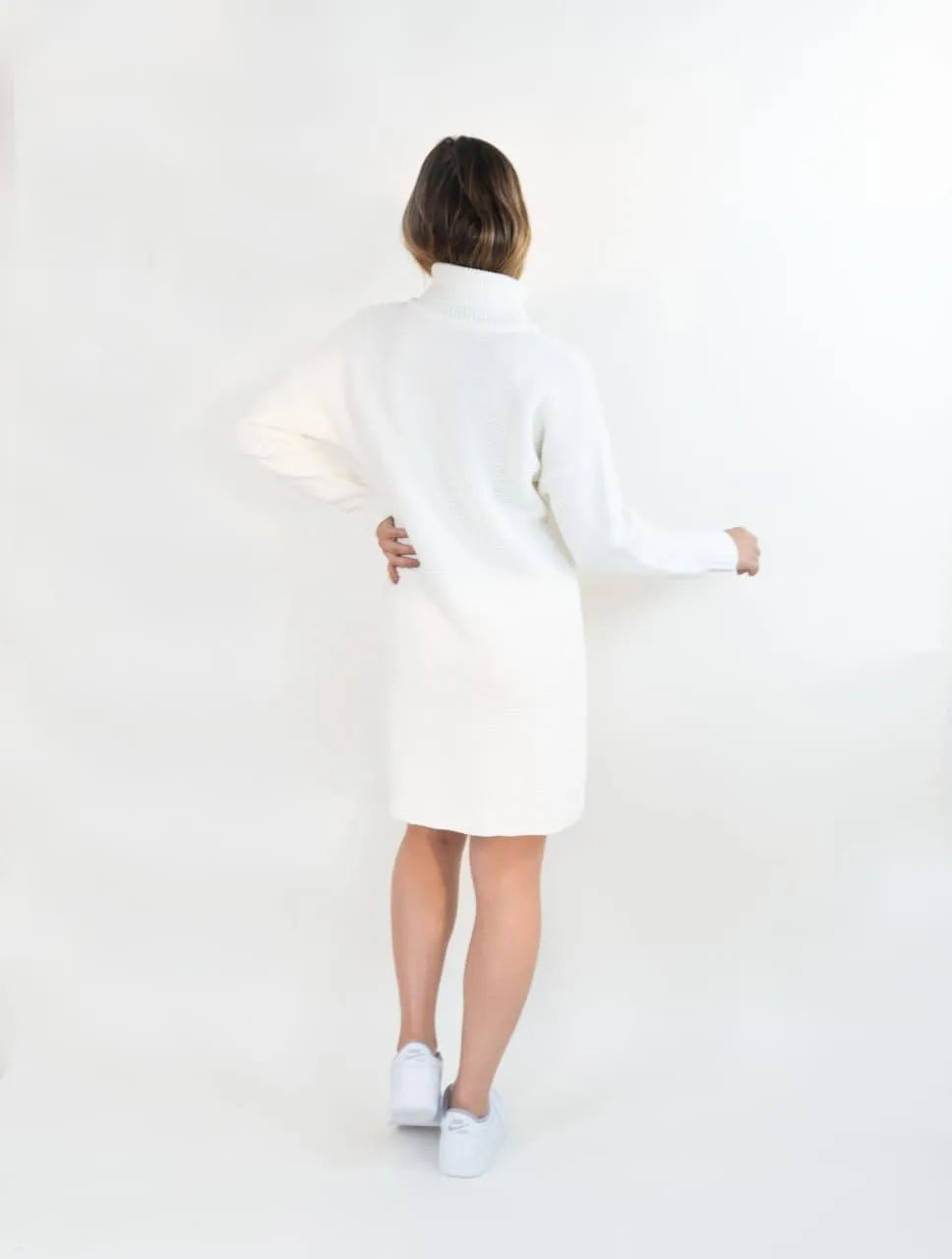 Vestido Tejido Cuello Alto Para Mujer - Siena Marfil