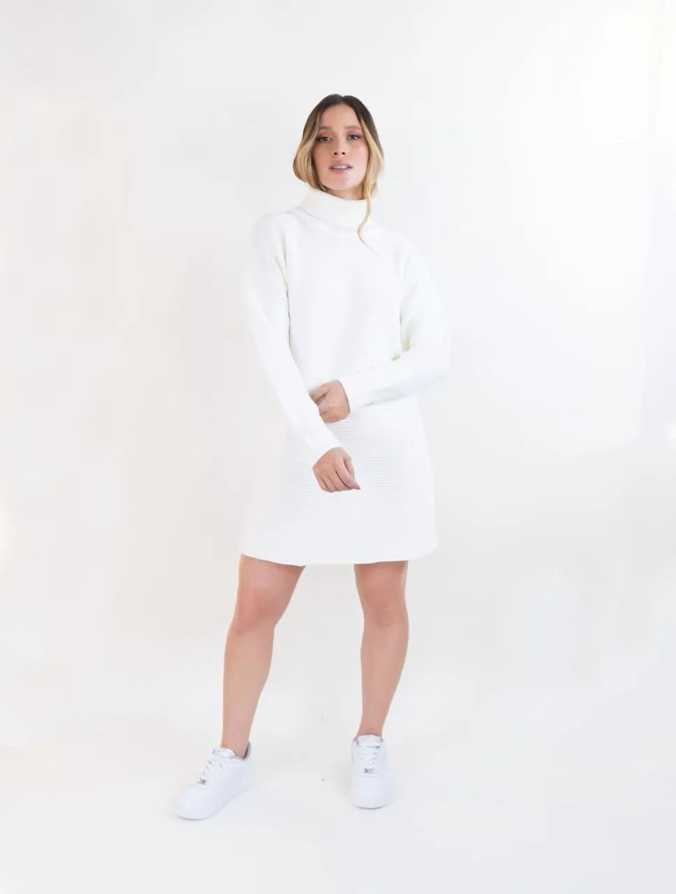 Vestido Tejido Cuello Alto Para Mujer - Siena Marfil