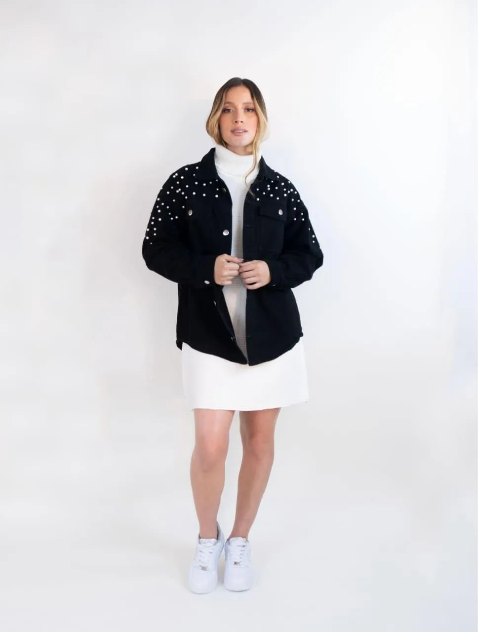 Vestido Tejido Cuello Alto Para Mujer - Siena Marfil