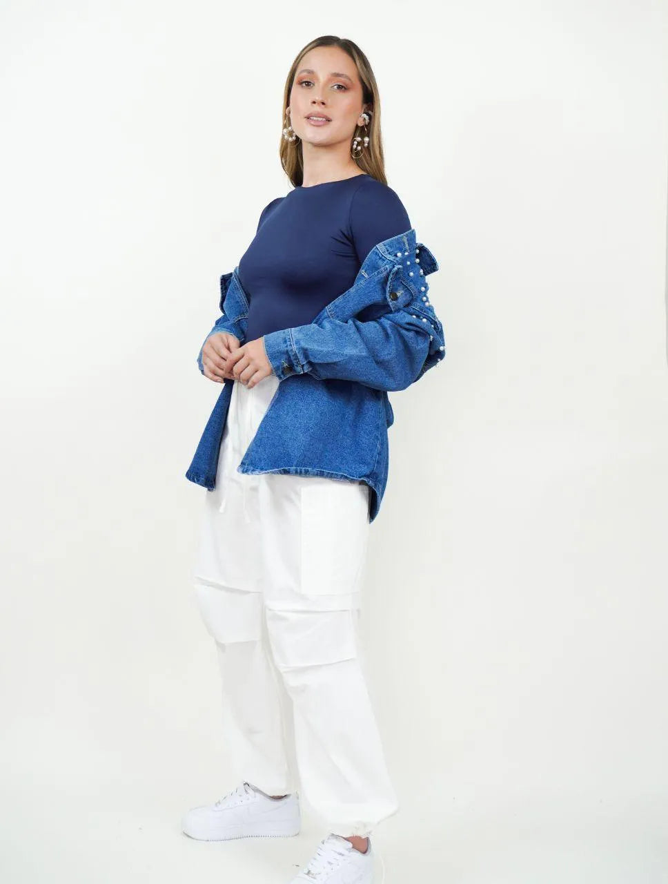 Chaqueta para Mujer Cazadora Denim Con Perlas - Frida