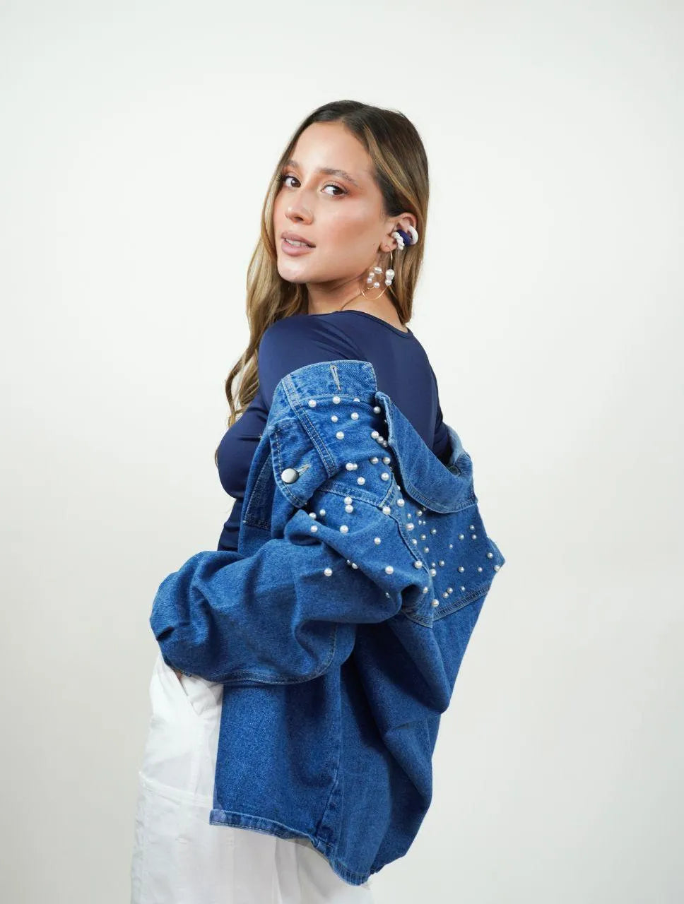 Chaqueta para Mujer Cazadora Denim Con Perlas - Frida
