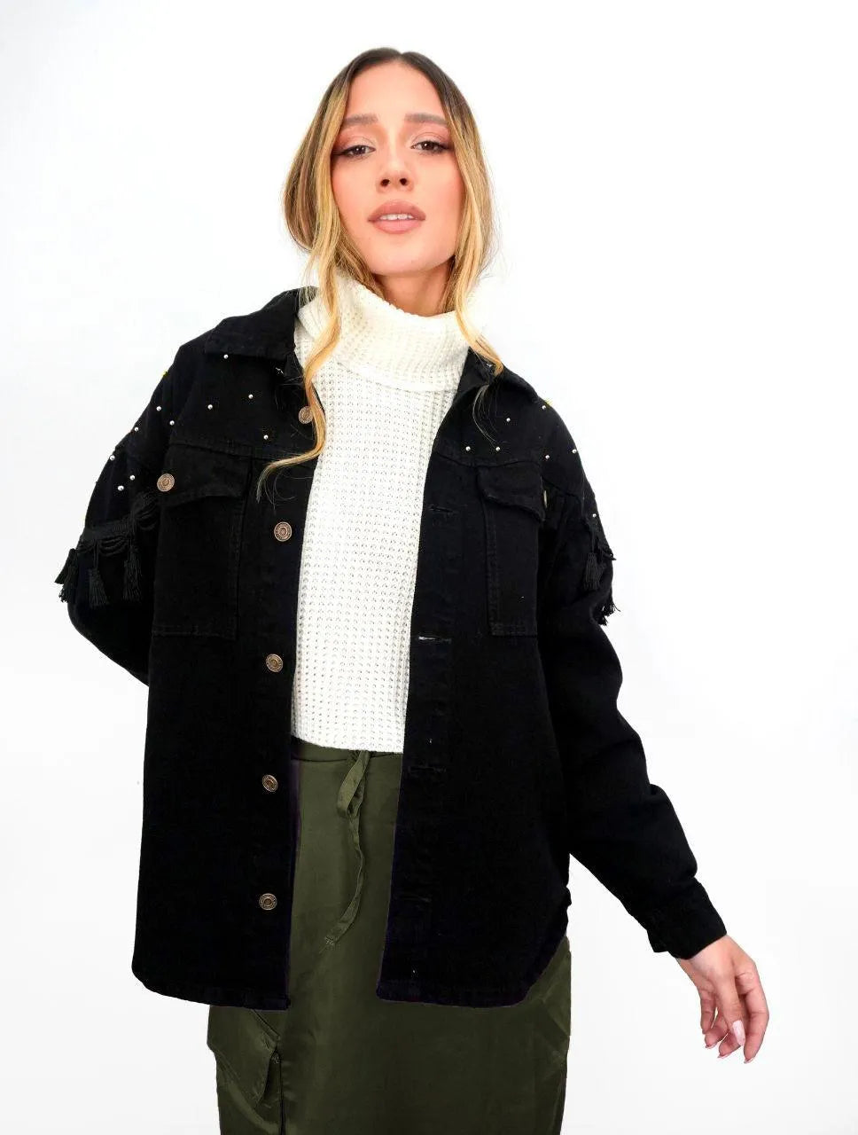 Chaqueta para Mujer Negro Denim - Boreal Puntos Negro