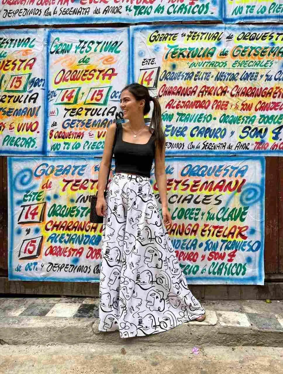 Pantalón para Mujer Blanco Estampado Tipo Palazzo Tiro Alto - Praga Blanco