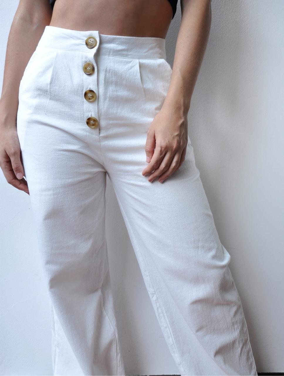 Pantalon para Mujer Blanco Tiro Alto Con Botones Berenice Blanco Molgoa