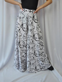 Pantalón para Mujer Blanco Estampado Tipo Palazzo Tiro Alto - Praga Blanco