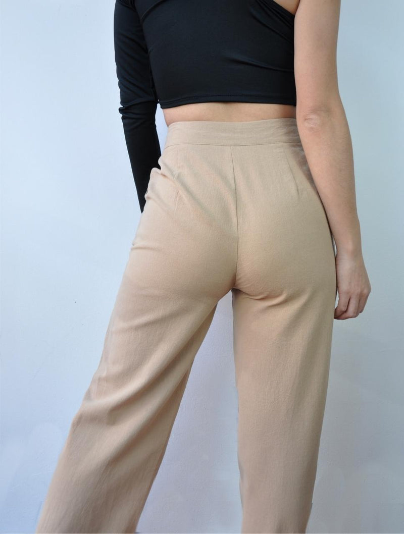 Pantalón para Mujer Camel Tiro Alto Con Botones - Berenice Camel – Molgoa