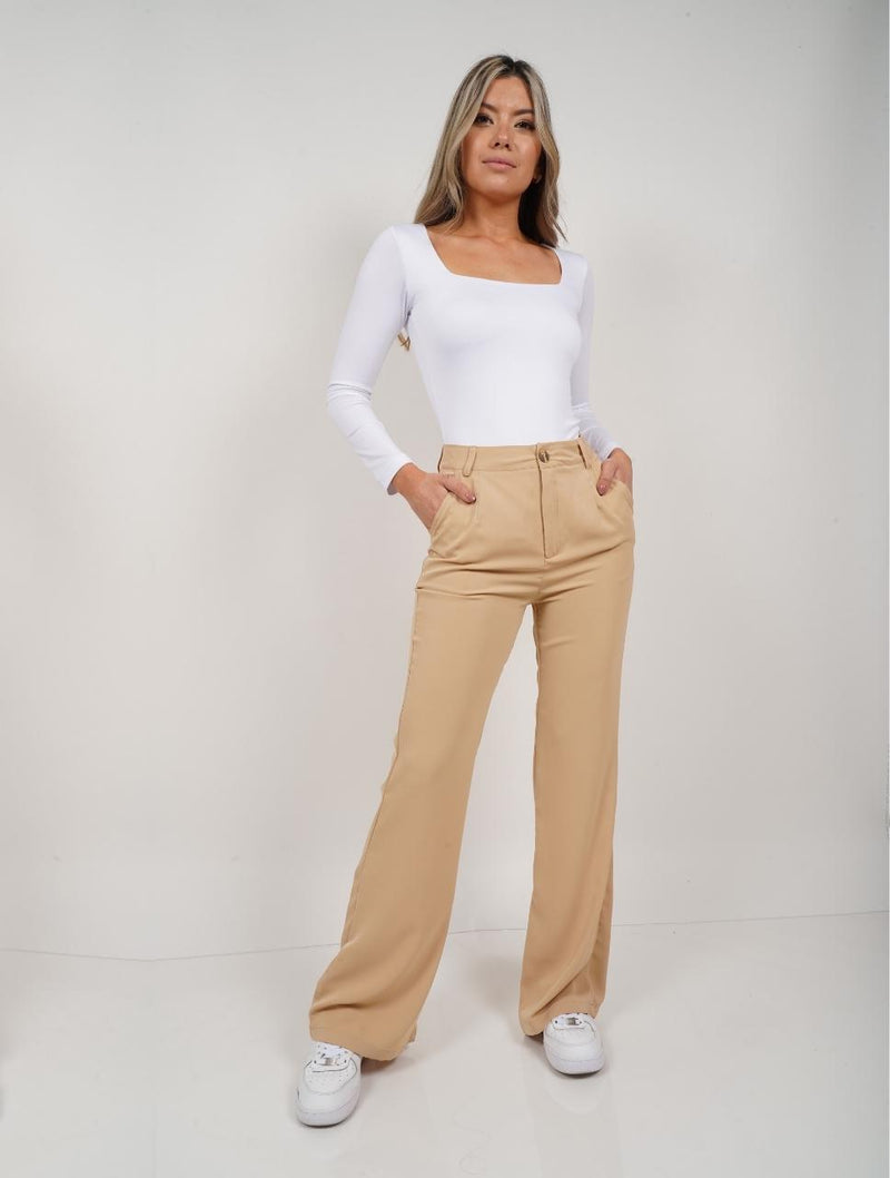 Pantalón de Tela Tiro Medio-Alto - Terragona Camel – Molgoa