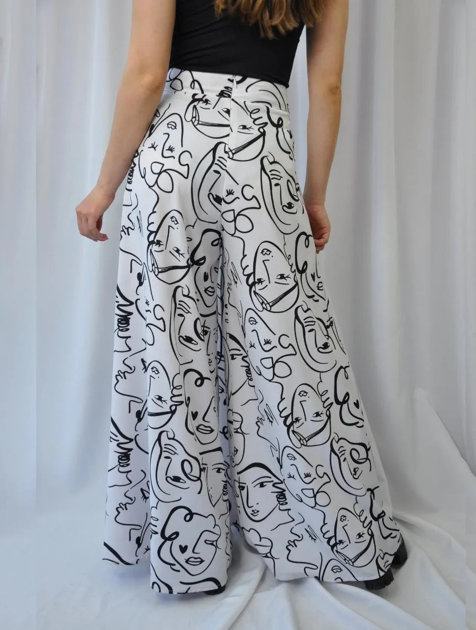 Pantalón para Mujer Blanco Estampado Tipo Palazzo Tiro Alto - Praga Blanco