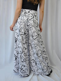 Pantalón para Mujer Blanco Estampado Tipo Palazzo Tiro Alto - Praga Blanco