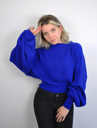 Suéter para Mujer Azul Rey Cuello Redondo Manga Bombacha - Milagros Azul Rey