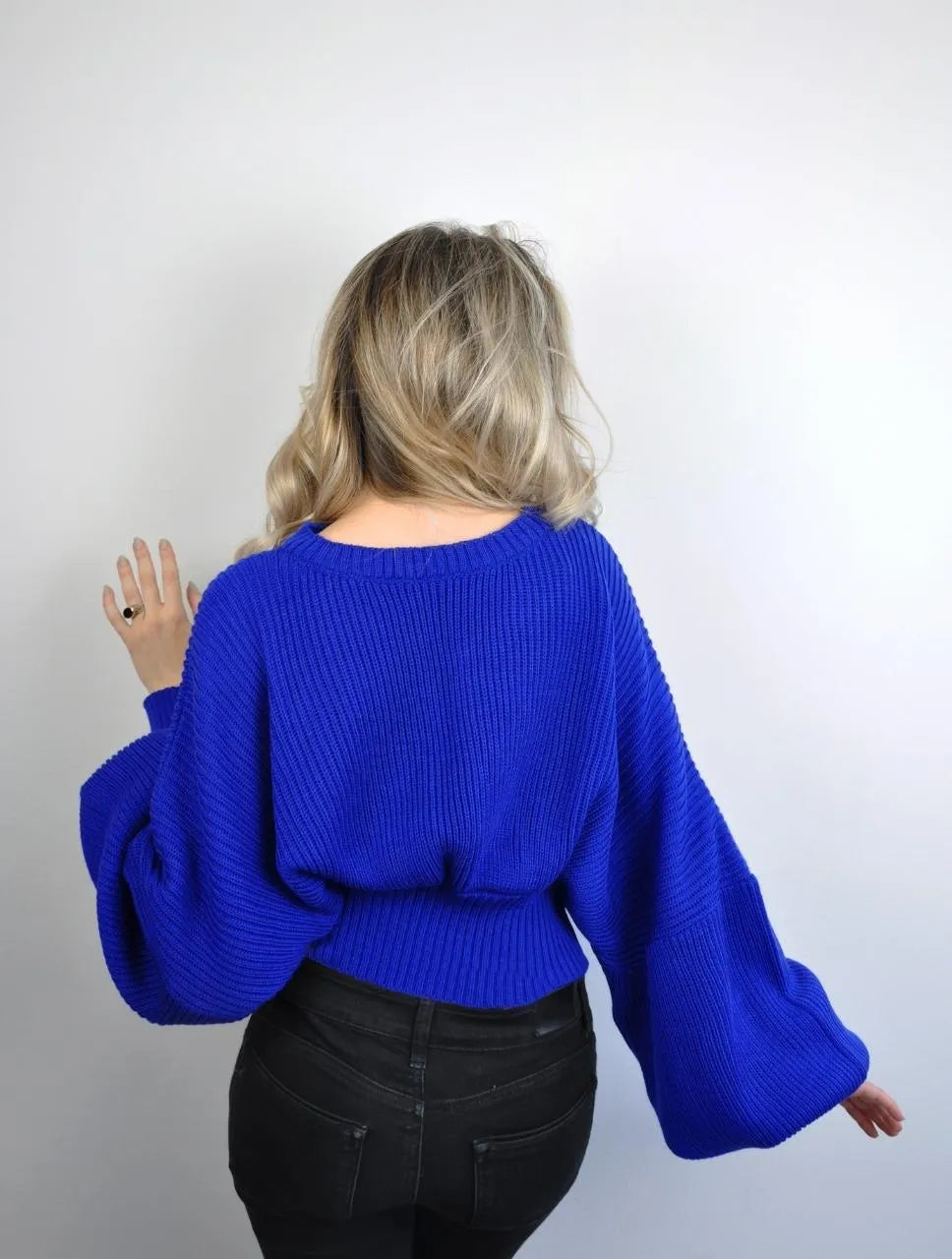 Suéter para Mujer Azul Rey Cuello Redondo Manga Bombacha - Milagros Azul Rey