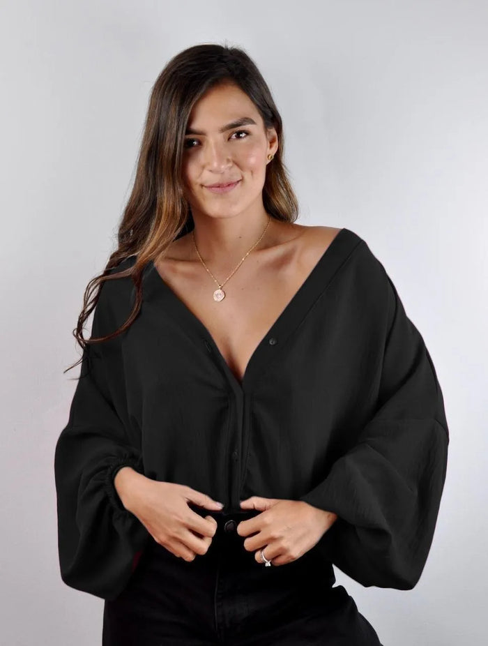 Blusa mujer Escote V Manga Bombacha - Ocaso - Molgoa