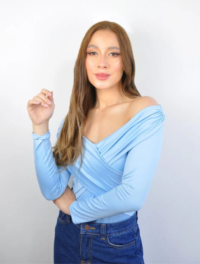 Body para Mujer Azul Bebé Escote Cruzado Cuello Bandeja Manga Larga - Hanoi - Molgoa