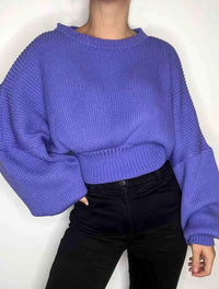 Saco para Mujer Púrpura Cuello Redondo Manga Bombacha - Milagros Púrpura