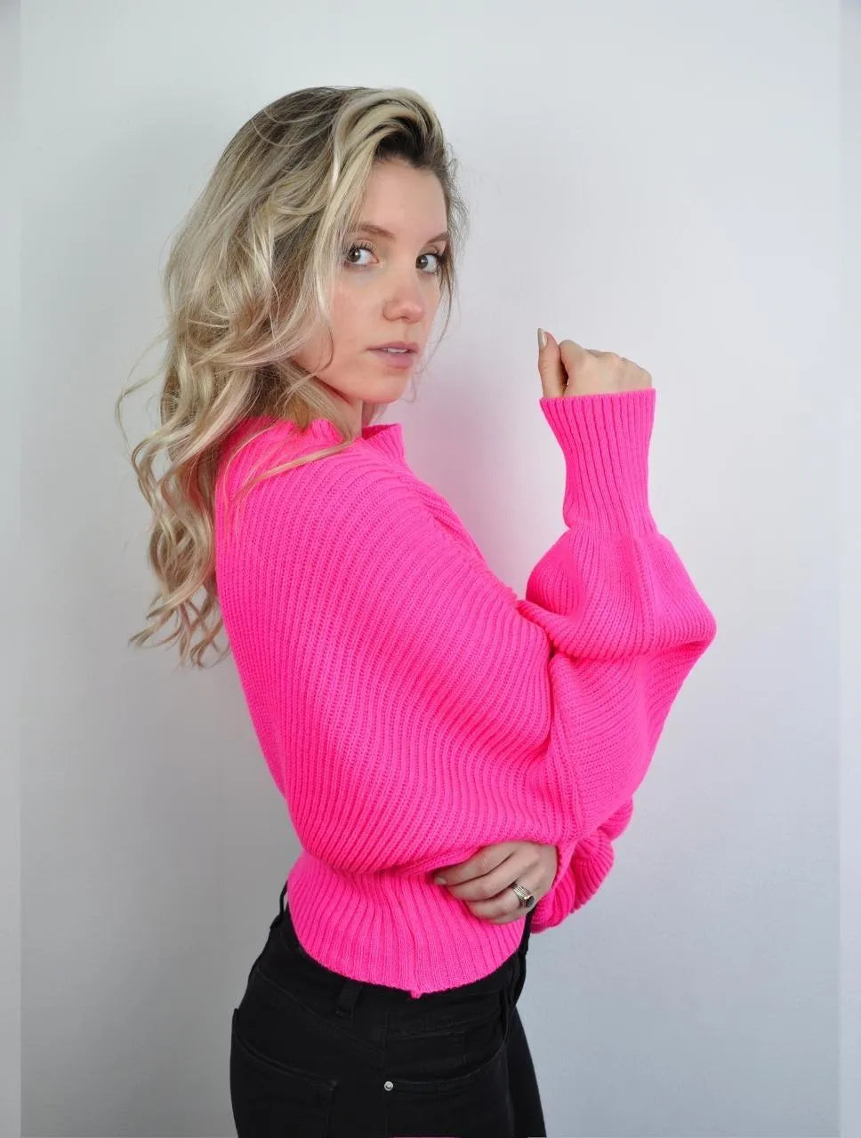 Saco para Mujer Cuello Redondo Manga Bombacha - Milagros Fucsia