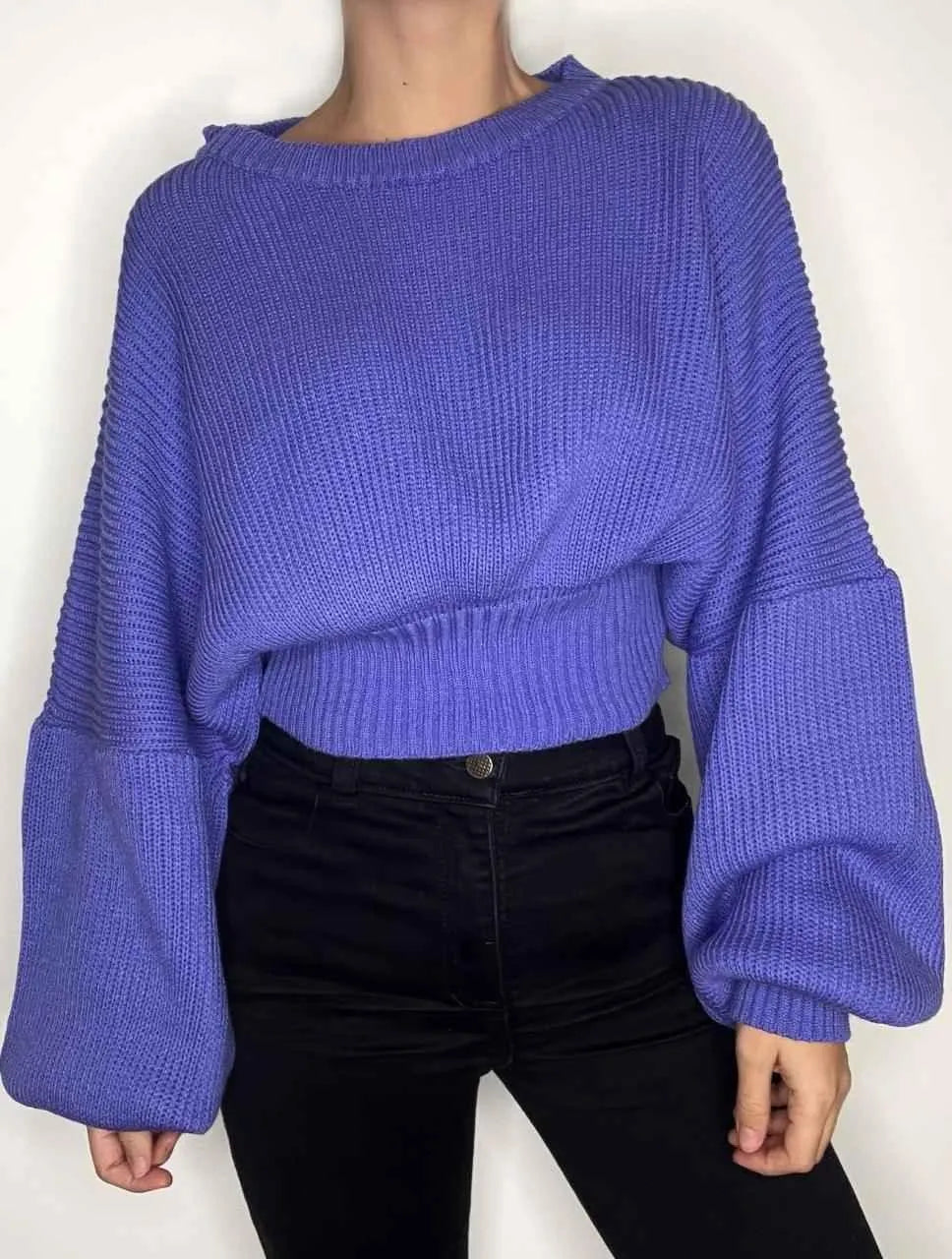 Saco para Mujer Púrpura Cuello Redondo Manga Bombacha - Milagros Púrpura