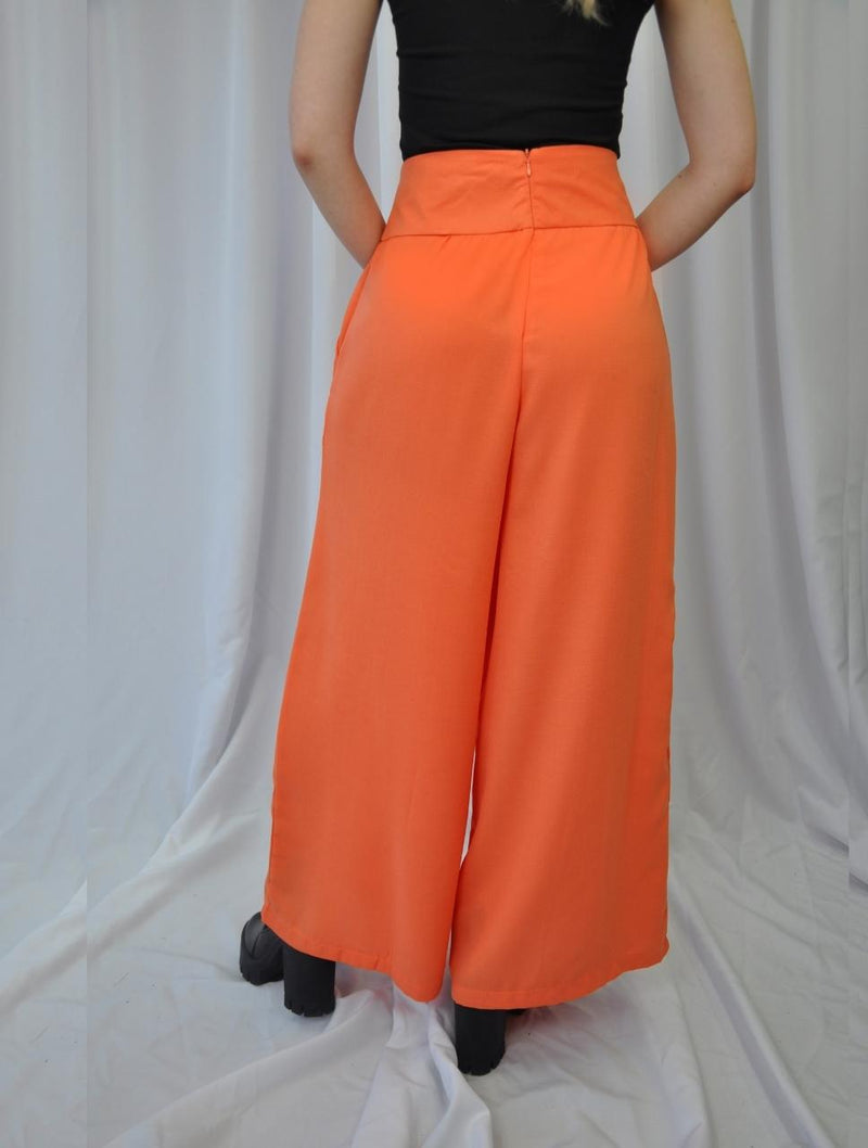 Pantalón para Mujer Naranja Tipo Palazzo Tiro Alto Con Cremallera - Mi –  Molgoa