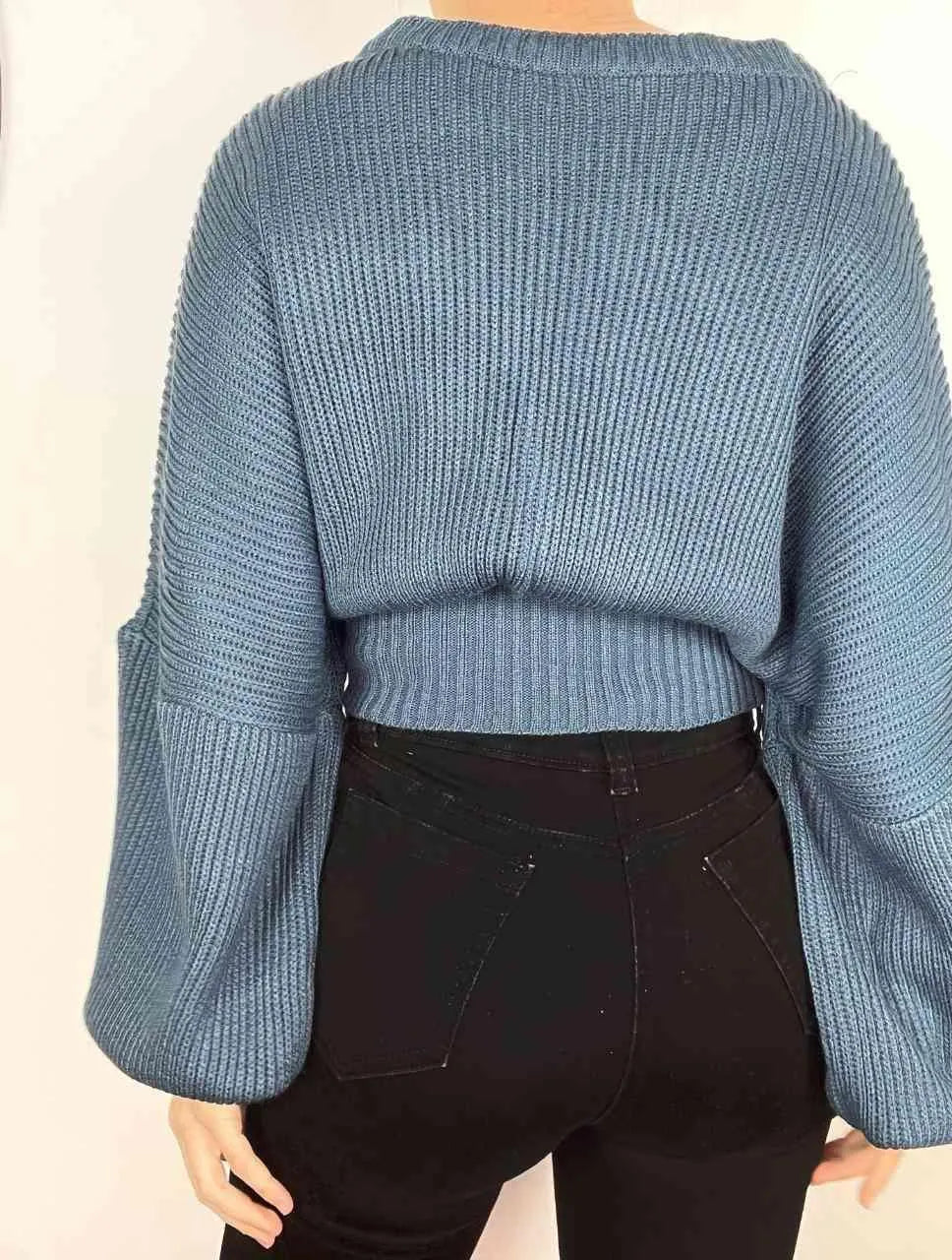 Saco para Mujer Azul Oscuro Cuello Redondo Manga Bombacha - Milagros Azul Oscuro