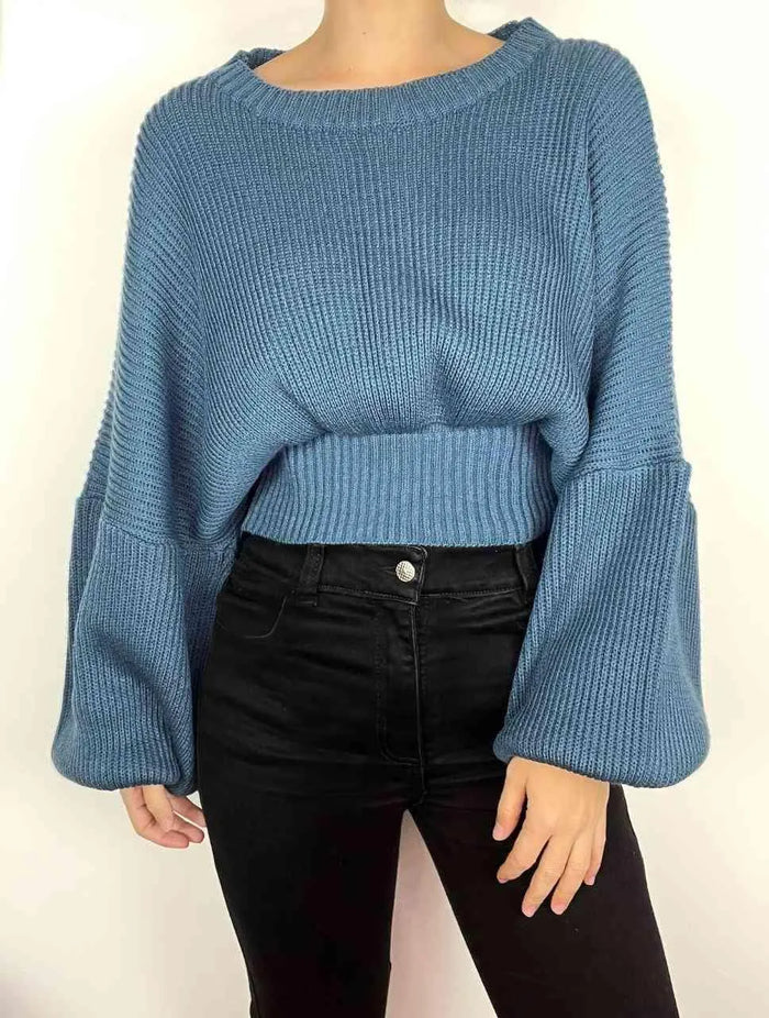 Saco para Mujer Azul Oscuro Cuello Redondo Manga Bombacha - Milagros Azul Oscuro