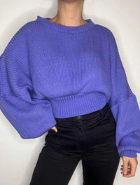 Saco para Mujer Púrpura Cuello Redondo Manga Bombacha - Milagros Púrpura