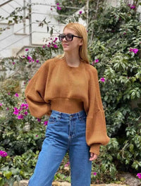 Saco para Mujer Cocoa Cuello Redondo Manga Bombacha - Milagros Cocoa