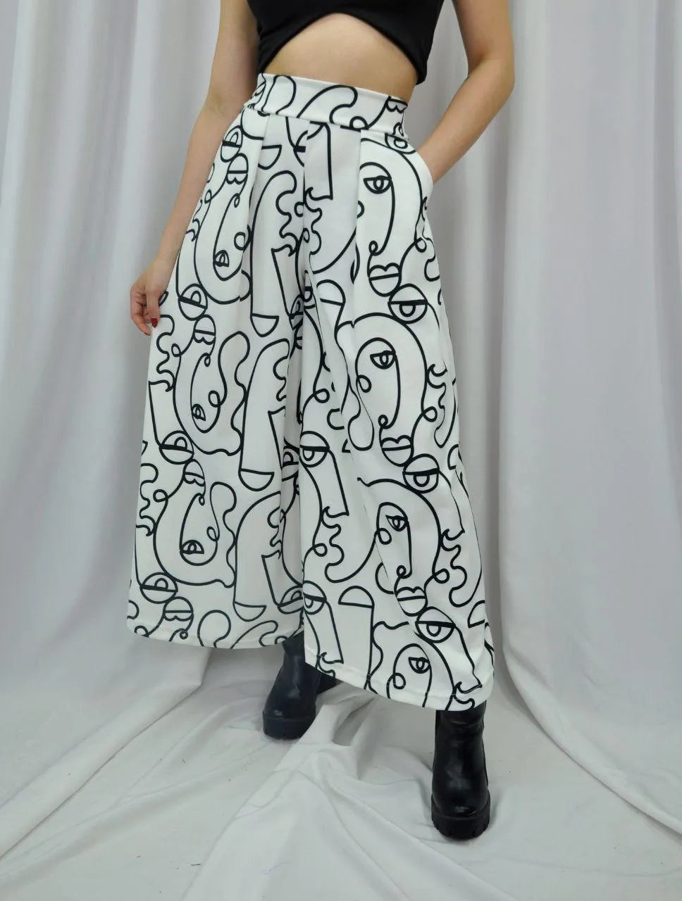 Pantalón para Mujer Estampado BlancoTipo Palazzo Tiro Alto - Prague Blanco