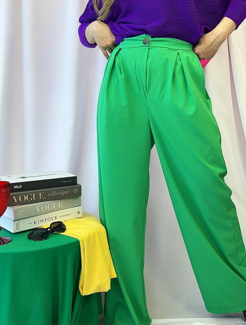 Pantalón para Mujer Verde Cali Tipo Palazzo Tiro Alto Con Cremallera - –  Molgoa