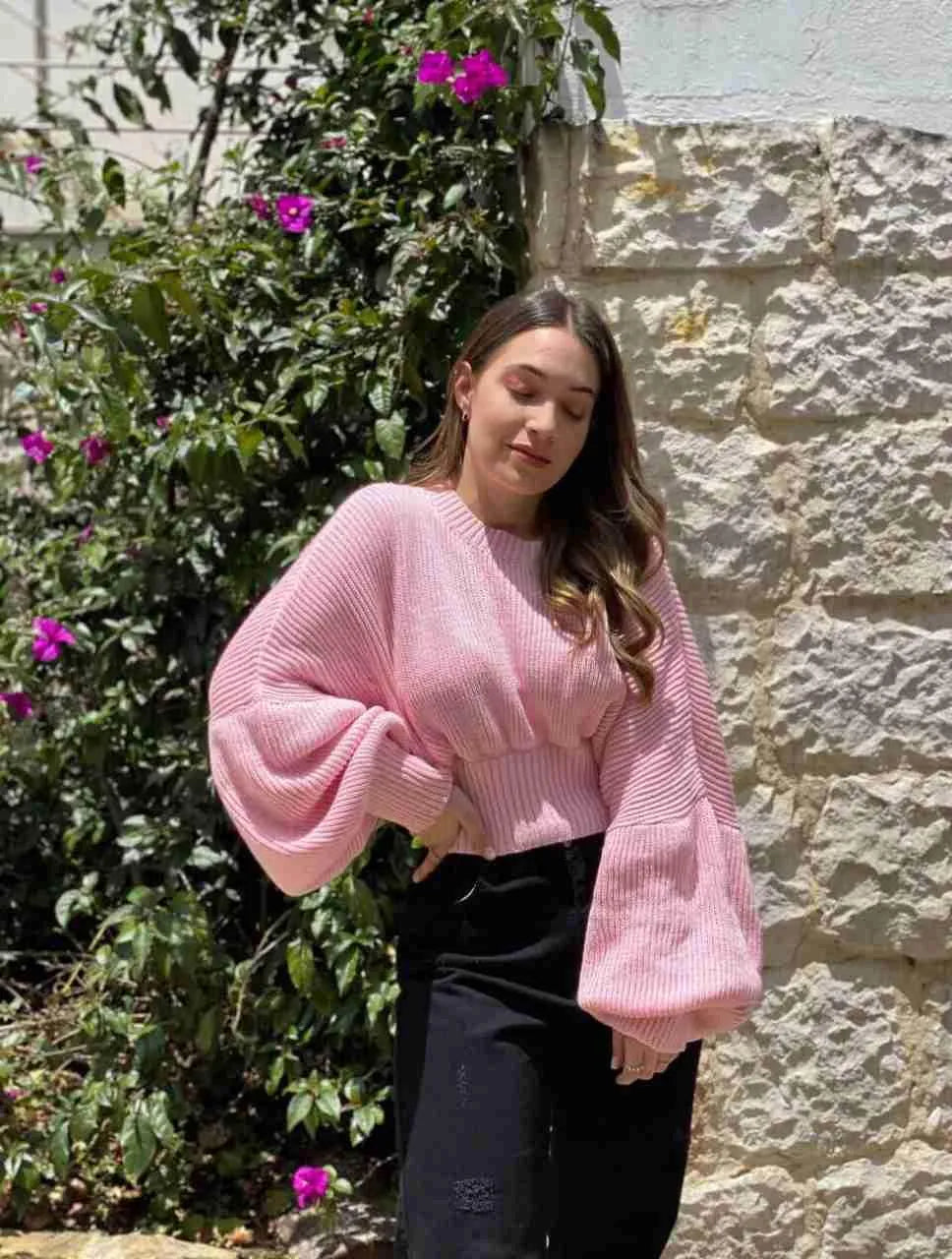 Saco para Mujer Rosa Cuello Redondo Manga Bombacha - Milagros Rosa