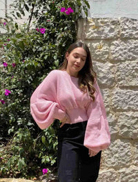 Saco para Mujer Rosa Cuello Redondo Manga Bombacha - Milagros Rosa