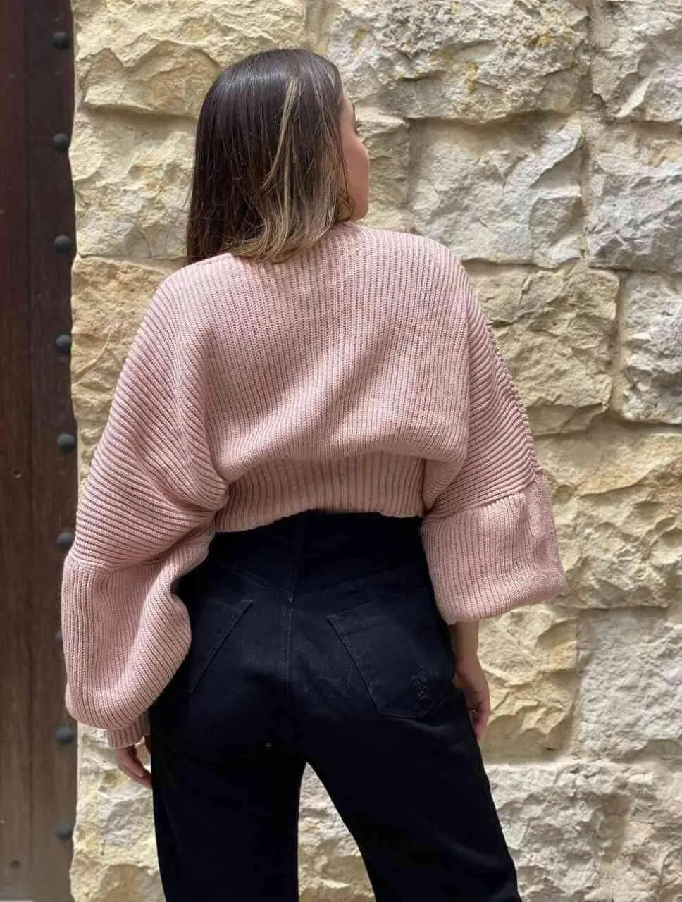 Saco para Mujer Rosa Viejo Cuello Redondo Manga Bombacha - Milagros Rosa Viejo