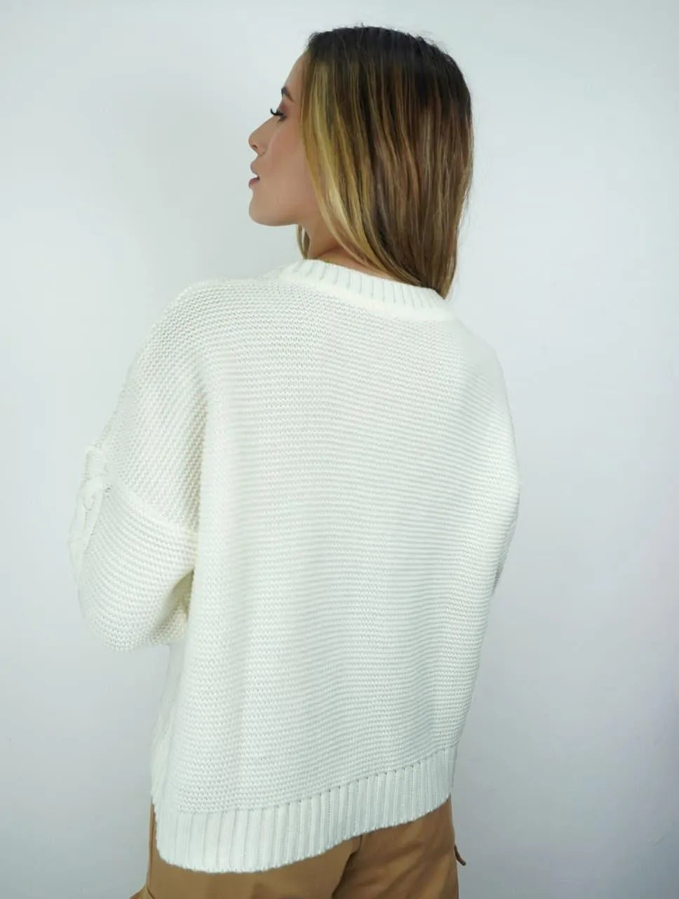 Suéter Manga Larga para Mujer Marfil Tejido - Lolly Marfil